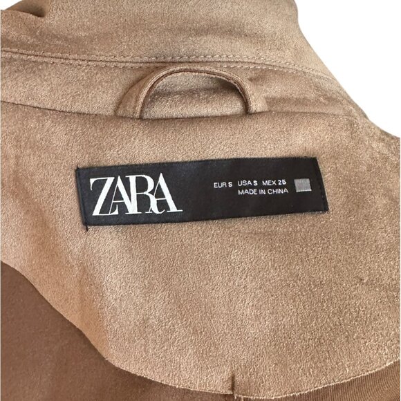 NWOT Zara Faux Suede Sleeveless Belted Long Trenchcoat Jacket Taupe/Tan - Picture 5 of 6